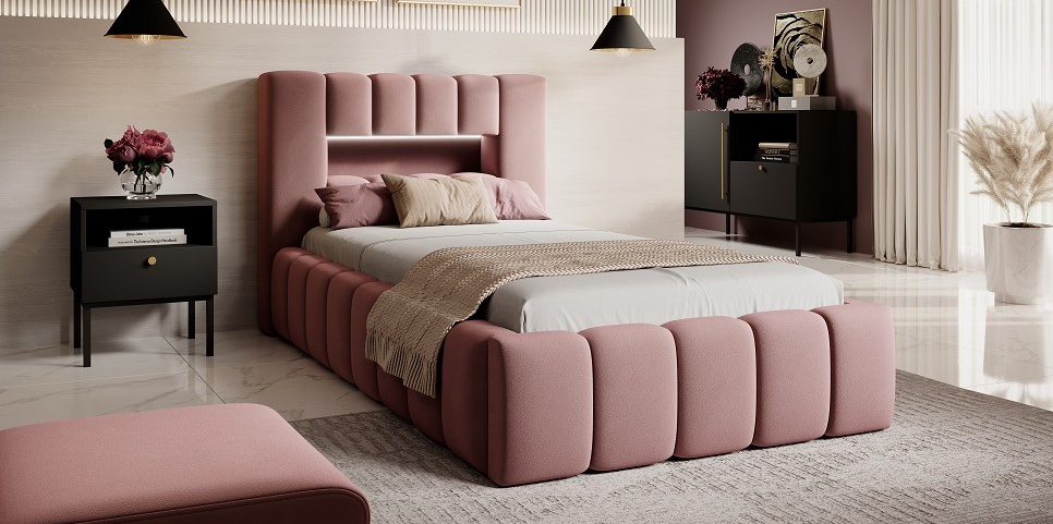 A pink bed in the bedroom for a fashionable teenage girl